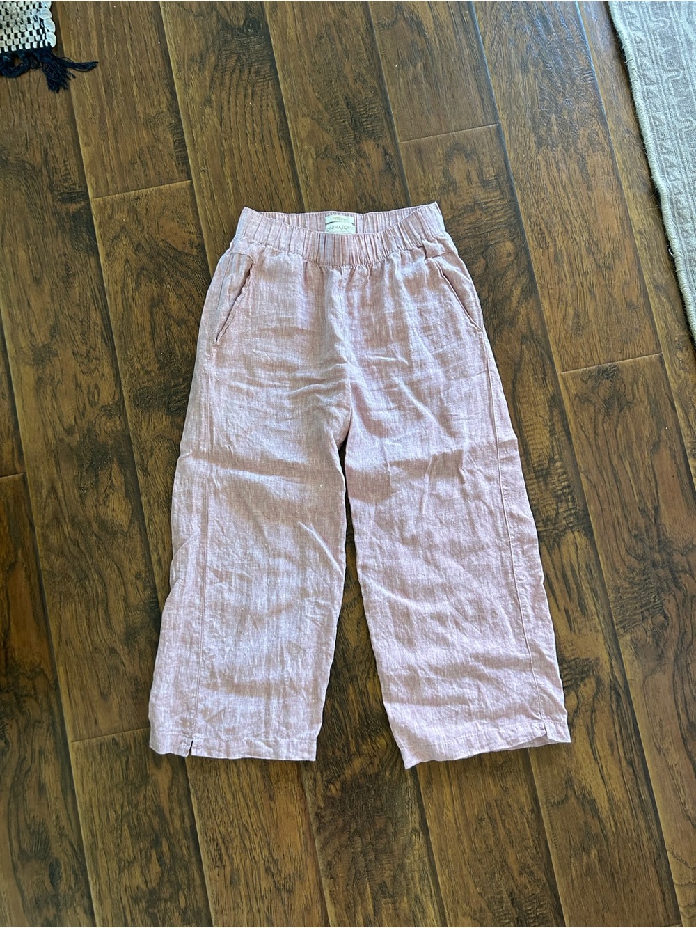 Cynthia Rowley Soft Pink 100% Linen Cropped Wide Leg Pants